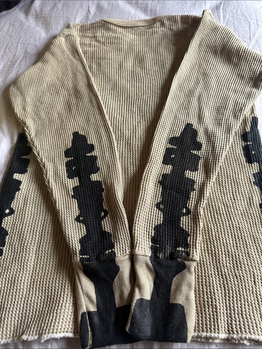 Waffle Knit Beige Pullover with Black Headprint